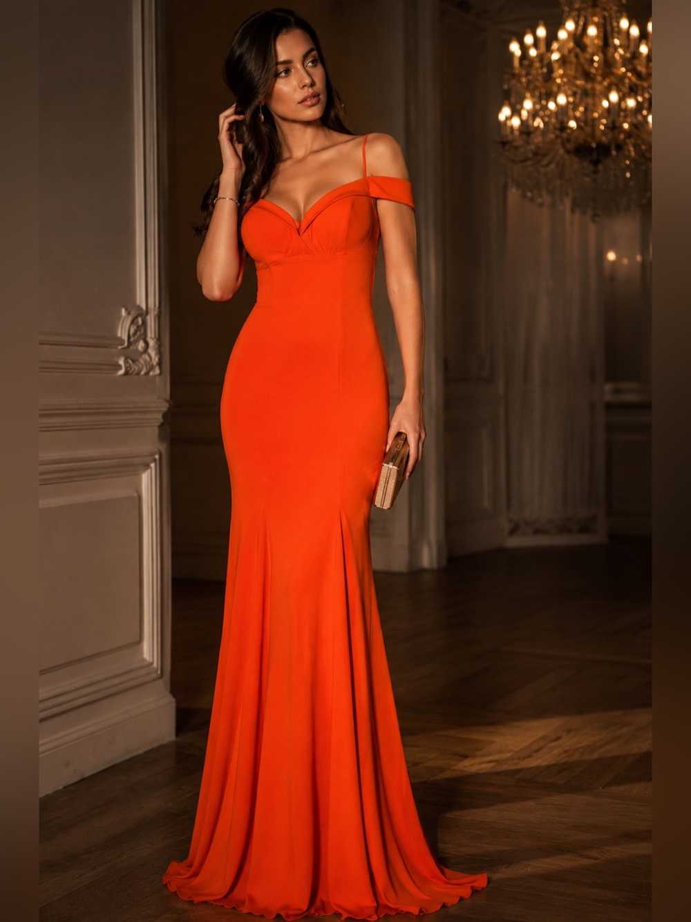 NWT Gianni Bini off the shoulder orange long dress